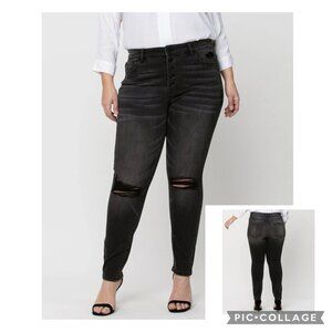 Vervet - York Plus High Rise Distressed Button Fly Ankle Black Skinny Jeans P16